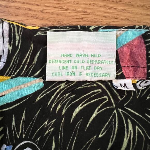 Vintage Pineapple Moon Hawaiian Shirt M | 90s Surf Cars Rayon Aloha Retro Black - Picture 7 of 8